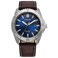 Citizen Mens EcoDrive Brycen Sport Casual Blue Dial SilverTone Super Titanium Case Model AW184009L