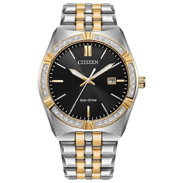 Citizen Mens EcoDrive Corso Diamond Black Dial TwoTone Stainless Steel Bracelet Watch Model BM764451E
