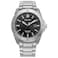 Citizen Mens EcoDrive Brycen Sport Casual Black Dial SilverTone Super Titanium Bracelet and Case Watch Model AW184050E