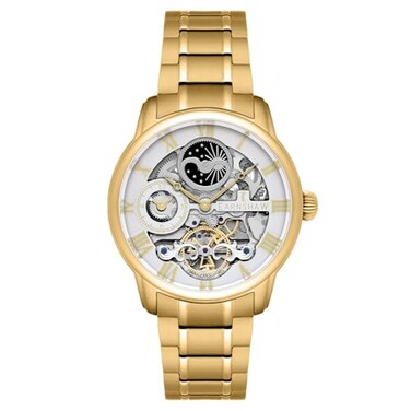 Thomas Earnshaw ES800622 Longitude Mens Watch with White Analog Dial and Gold Plated Stainless Steel Strap