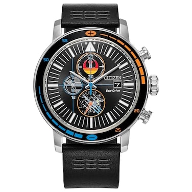 Citizen Mens EcoDrive Rebel Starfighter Boxed Set Stainless Steel Case Black Leather Strap Model CA087043W
