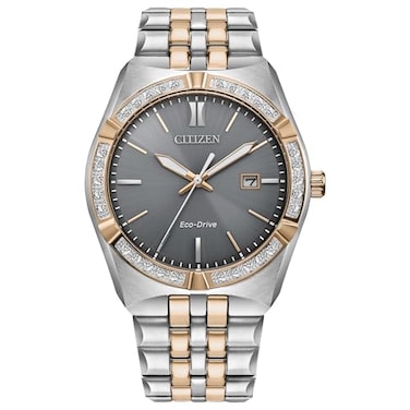 Citizen Mens EcoDrive Corso Diamond Gray Dial TwoTone Stainless Steel Bracelet Watch Model BM764655H