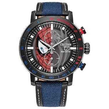Citizen Mens EcoDrive SpiderMan Double Vision Black IP Stainless Steel Case Watch Model CA085547W