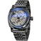 FORSINING Watches for Men Square Retro Mechanical Watch SelfWind Carved Skeleton Automatic Watches Vintage Wristwatch Black