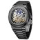 FORSINING Mens Luxury Automatic Self Wind Skeleton Analogue Sun and Moon Watch with Stainless Steel Strap Black