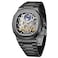 FORSINING Mens Luxury Automatic Self Wind Skeleton Analogue Sun and Moon Watch with Stainless Steel Strap Black