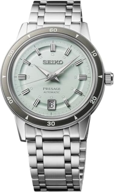 SEIKO SRPL71 Watch for Men Presage Collection Light Mint Green Dial with Date Calendar 50M Water Resistance Screw SeeThrough Caseback 395mm Case Diameter