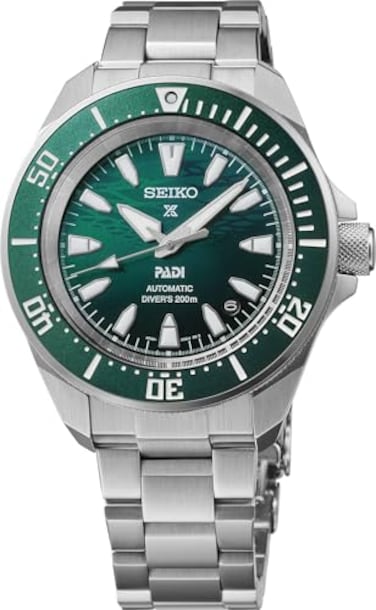 SEIKO Prospex SRPL53 Mens Watch with Stainless Steel Case Automatic Movement Water Resistant Luminescent Hands Green PADI Special Edition