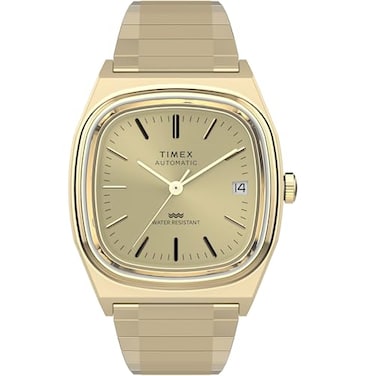 Timex Mens E Line Reissue 34mm Watch Stainless Steel Expansion Band Champagne Dial GoldTone Case