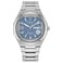 Citizen Mens EcoDrive The Fantastic 4 SilverTone Super Titanium Watch Blue Dial DayDate Model AW013166W