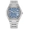 Citizen Mens EcoDrive The Fantastic 4 SilverTone Super Titanium Watch Blue Dial DayDate Model AW013166W