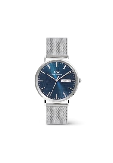 Daniel Wellington Classic 40mm Day Display Mens Watch Silver Sterling Arctic Silver 316L Stainless Steel Mesh Strap