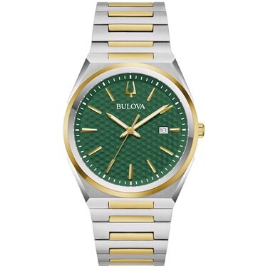 Bulova Mens Classic Quartz Two Tone Stainless Steel Watch Green Pattern Dial Style98B444