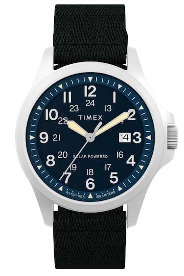 Timex Mens Expedition Field Solar 41mm Watch Black Strap Blue Dial Stainless Steel Case