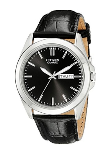 Citizen Quartz Mens Watch Stainless Steel with Leather strap Casual Black Model BF058006E