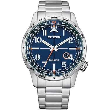 Citizen Mens EcoDrive Weekender Avion SilverTone Stainless Steel Bracelet Watch 3 Hand Date Model BM755052L