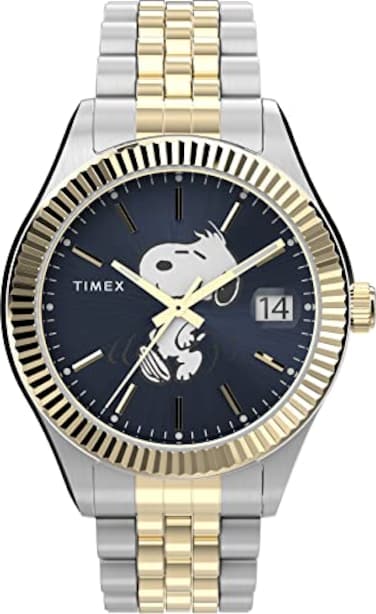 Timex Womens Peanuts x Waterbury Legacy Watch TwoTone Bracelet Blue Dial TwoTone Case