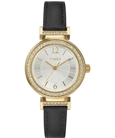 Timex Womens Dress 31mm Watch Black Strap SilverTone Dial GoldTone Case