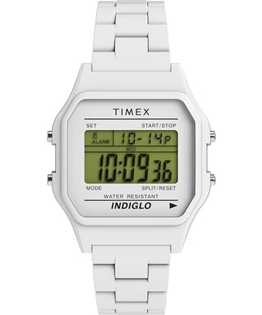Timex Unisex T80 36mm Watch White Bracelet Digital Dial White Case