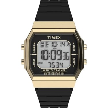 Timex Unisex Activity Tracker 40mm Watch BlackStrap Digital Dial GoldTone Case