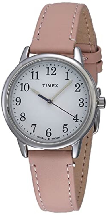 Timex Womens Easy Reader 30mm Watch SilverTone Case White Dial with Blush Leather Strap