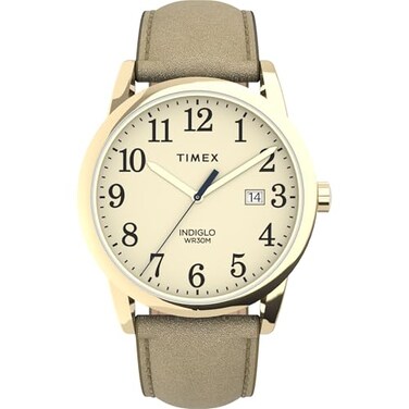 Timex Womens Easy Reader 38mm Watch GoldTone Case Cream Dial with Light GoldTone Leather Strap