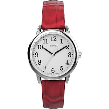 Timex Womens Easy Reader 30mm Watch SilverTone Case White Dial with Red Croco Pattern Leather Strap