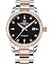 LOREO Luxury Womens Diamond Automatic Mechanical Rose Gold Stainless Steel Sapphire Waterproof Ladys Elegant Black Dial Watch Black dial