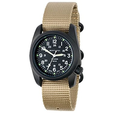 BERTUCCI A2T Vintage Watch Black Dial124B Defender Khaki Nylon Band