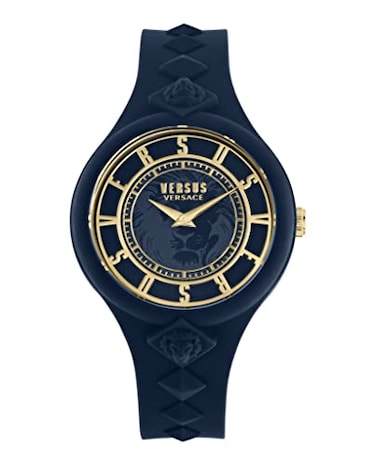 Versus Versace Fire Island Studs Collection Luxury Womens Watch Timepieces with a Blue Strap Case and Dial