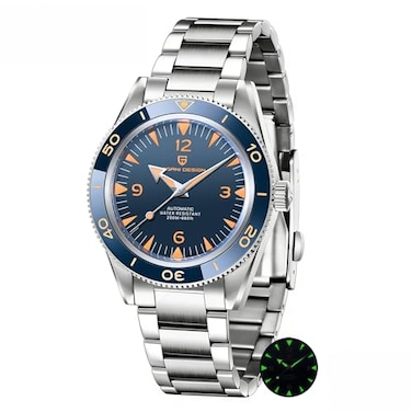 PAGRNE DESIGN Pagani Design Mens Automatic Watch Stainless Steel Strap Waterproof 200 Meters Blue