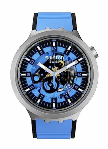 Swatch Big Bold Irony Lacquered Unisex Watch Casual Polymer Blue Automatic Waterproof Azure Blue Daze