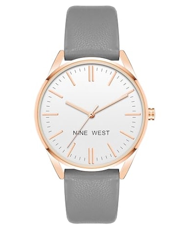 Nine West Womens NW1994RGGY Rose GoldTone and Grey Strap Watch