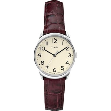 Timex Womens Easy Reader 30mm Watch SilverTone Case Cream Dial with Brown Croco Leather Strap