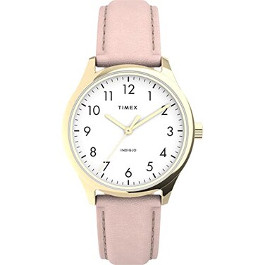 Timex Womens Modern Easy Reader 32mm Watch Rose GoldTone Case White Dial with Pink Genuine Leather Strap
