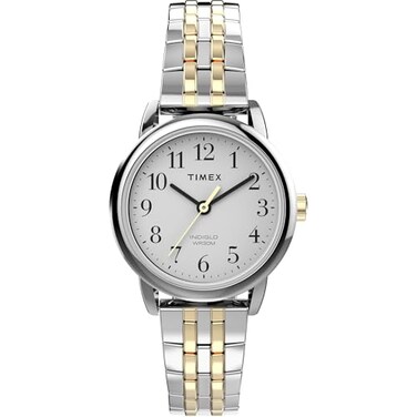 Timex Womens Easy Reader 25mm Watch SilverTone Case White Dial with TwoTone Expansion Band