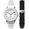 Timex Womens Easy Reader 25mm Watch Box Set SilverTone Case White Dial with Tapered Expansion Band Black Leather Strap