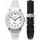 Timex Womens Easy Reader 25mm Watch Box Set SilverTone Case White Dial with Tapered Expansion Band Black Leather Strap