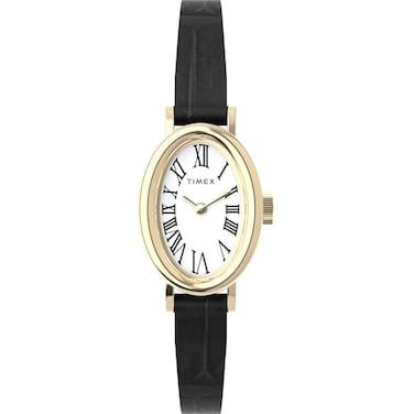 Timex Womens Cavatina 19mm Watch Black Strap White Dial GoldTone Case