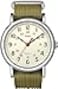 Timex Unisex Weekender 38mm Watch SilverTone Case Cream Dial with Olive Fabric SlipThru Strap
