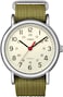 Timex Unisex Weekender 38mm Watch SilverTone Case Cream Dial with Olive Fabric SlipThru Strap