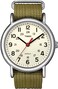 Timex Unisex Weekender 38mm Watch SilverTone Case Cream Dial with Olive Fabric SlipThru Strap