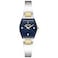 Bulova Ladies Modern Gemini Diamond Silver and Gold Stainless Steel WatchTonneau Shape Blue Dial Model 98P218