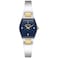 Bulova Ladies Modern Gemini Diamond Silver and Gold Stainless Steel WatchTonneau Shape Blue Dial Model 98P218