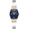 Bulova Ladies Modern Gemini Diamond Silver and Gold Stainless Steel WatchTonneau Shape Blue Dial Model 98P218
