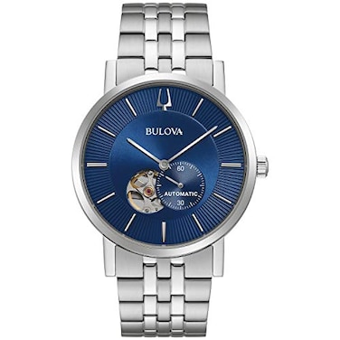Bulova Mens Classic Dress 3Hand 21 jewel Automatic Watch 42 Hour Reserve Hack Feature Subsecond Hand Open Aperture Dial Exhibition Case Back 42mm Style 96A247