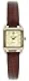 Peugeot 3034BR Ladies Mini Square Gold Tone Crystal Accented Brown Leather Strap Watch Brown