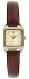Peugeot 3034BR Ladies Mini Square Gold Tone Crystal Accented Brown Leather Strap Watch Brown