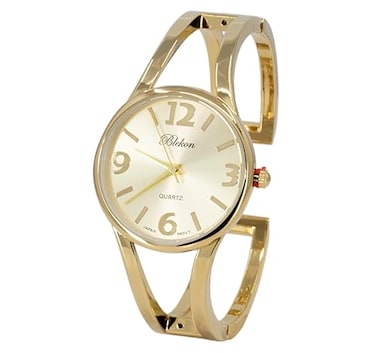 Blekon Collections Analog Quartz Womens Elegant 33mm Case Casual Metal Cuff Bangle Watch Gold