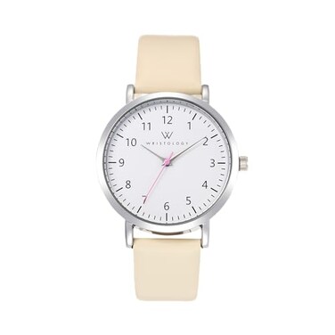 Wristology Easy Change Band Maxi Numbers Womens Nurse Watch with Second Hand in Silver Interchangeable Genuine Leather Beige Strap Large Read Analog Men Nurses Teachers OC046